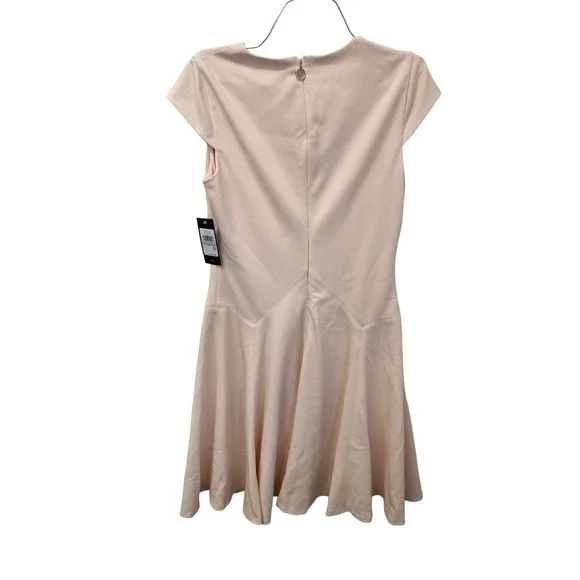 NWT Tommy Hilfiger Dress 6 Powder Pink Fit & Flare Pleated Cap Sleeve Above Knee - Picture 2 of 5